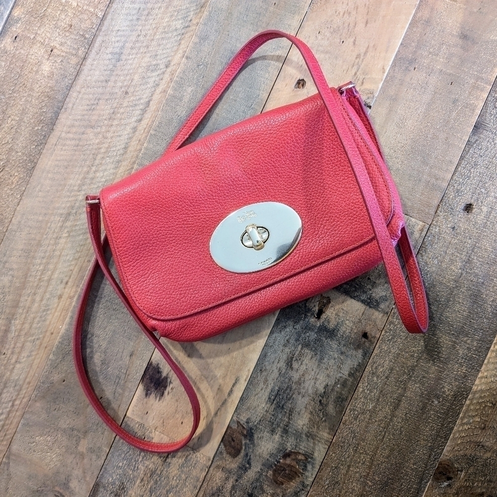 Coach Liv Turnlock Leather Crossbody Pouch Red Pebbled Mini Bag Y2K